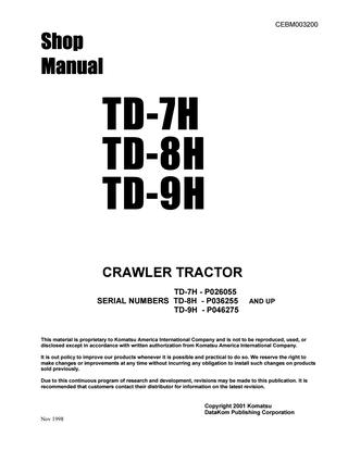 download Komatsu TD 7H TD 8H TD 9H Dozer Bulldozer workshop manual