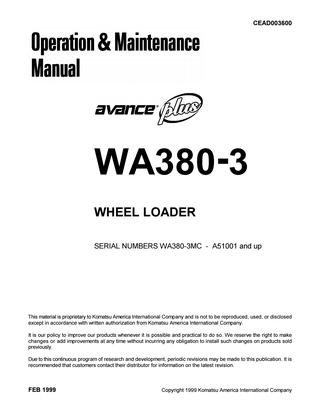 download Komatsu WA380 3MC WA380 Avance Plus Wheel Loader able workshop manual