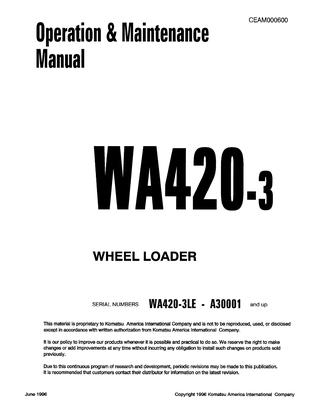 download Komatsu WA420 3 Wheel Loader able workshop manual