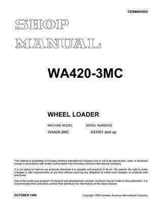 download Komatsu WA420 3 Wheel Loader able workshop manual