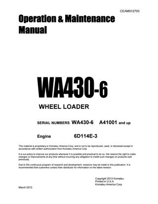 download Komatsu WA430 6 Wheel Loader SN A41001 up able workshop manual