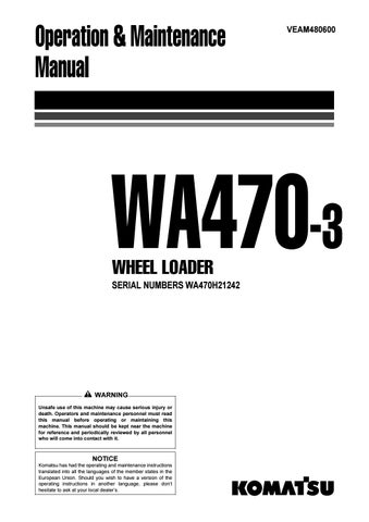 download Komatsu WA470 3 Wheel Loader SN 1 up able workshop manual