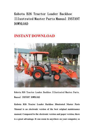 download Kubota B26 Tractor Loader Backhoe Master able workshop manual