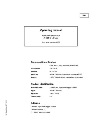 download LIEBHERR A914 Litronic Hydraulic Excavator Operation able workshop manual