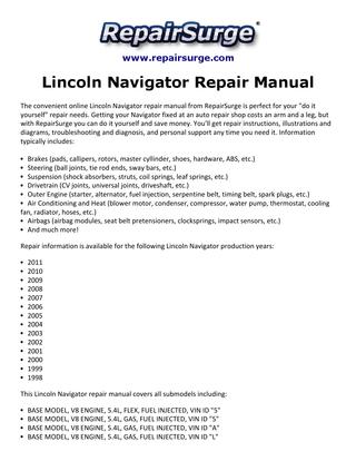 download LINCOLN NAVIGATOR workshop manual