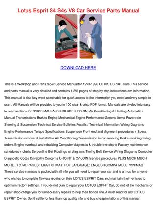 download LOTUS ESPRIT S4 V8 Car Parts workshop manual