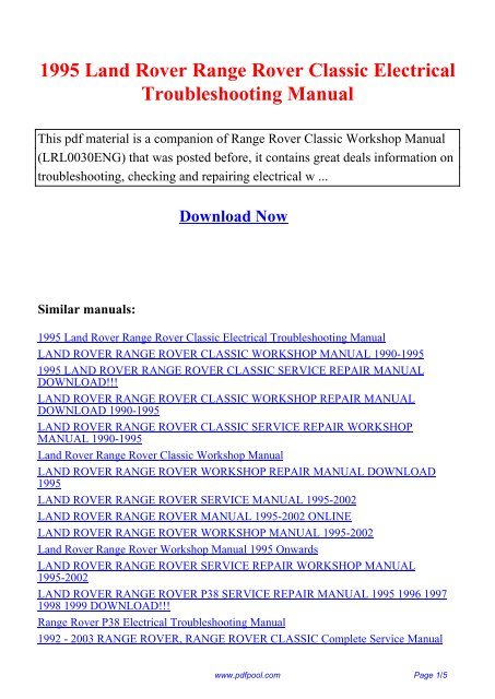 download Land Rover Range Rover Classic workshop manual