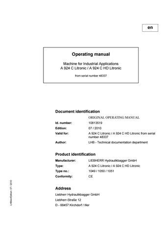 download Liebherr A924 Litronic A924 HD Litronic Hydraulic Excavator Operation workshop manual