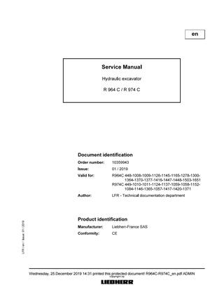 download Liebherr R964C R974C Hydraulic Excavator able workshop manual