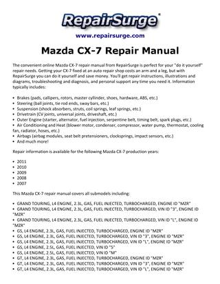 download MAZDA CX 7 workshop manual