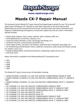 download MAZDA CX 7 workshop manual