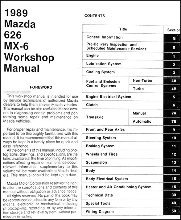 download MAZDA MX 6 626 able workshop manual