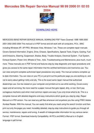 download MERCEDES SLK 98 99 01 02 03 workshop manual