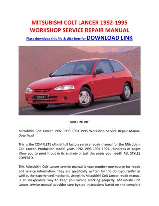 download MITSUBISHI COLT Lancer able workshop manual