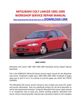 download MITSUBISHI COLT Lancer able workshop manual