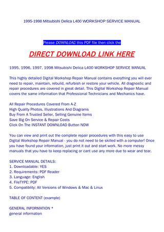 download MITSUBISHI DELICA L400 workshop manual