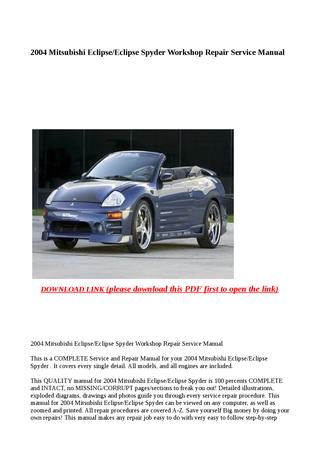 download MITSUBISHI ECLIPSE SPYDER workshop manual