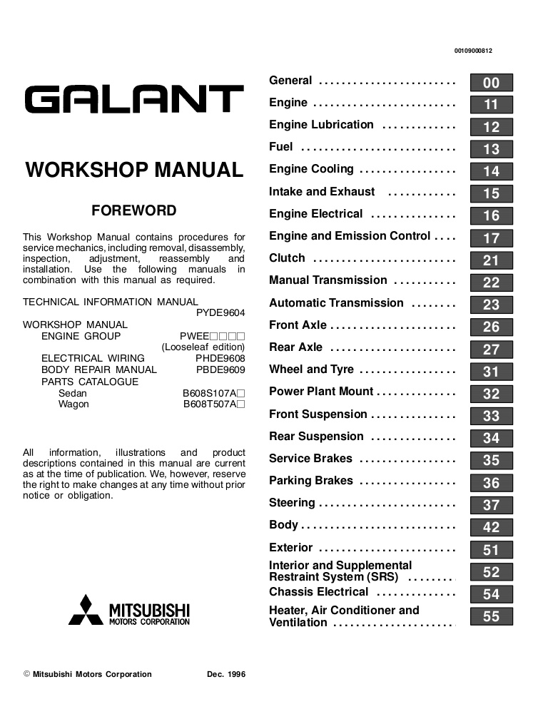 download MITSUBISHI GALANT 4G63 6A13 4D68 workshop manual