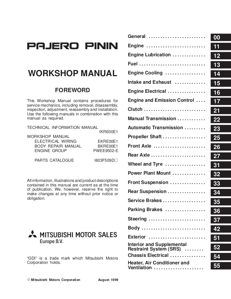 download MITSUBISHI PAJERO Manuals workshop manual