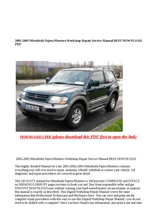 download MITSUBISHI PAJERO Manuals workshop manual