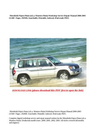 download MITSUBISHI PAJERO PININ workshop manual