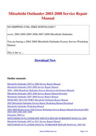 download MItsubishi Outlander Downloa workshop manual