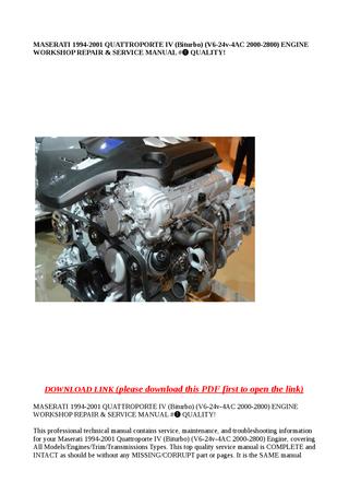 download Maserati Quattroporte IV Biturbo V6 24V Engine workshop manual