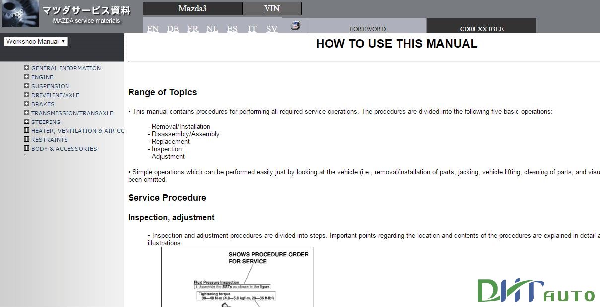 download Mazda 3 EN DE FR NL ES IT SV workshop manual