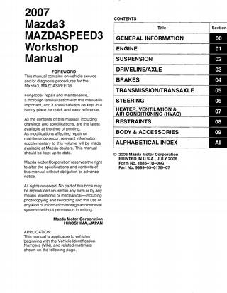 download Mazda 3 Mazdaspeed 3 workshop manual