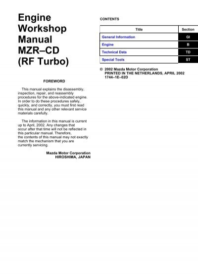 download Mazda 6 Engine MZR CD RF TURBO   1 workshop manual