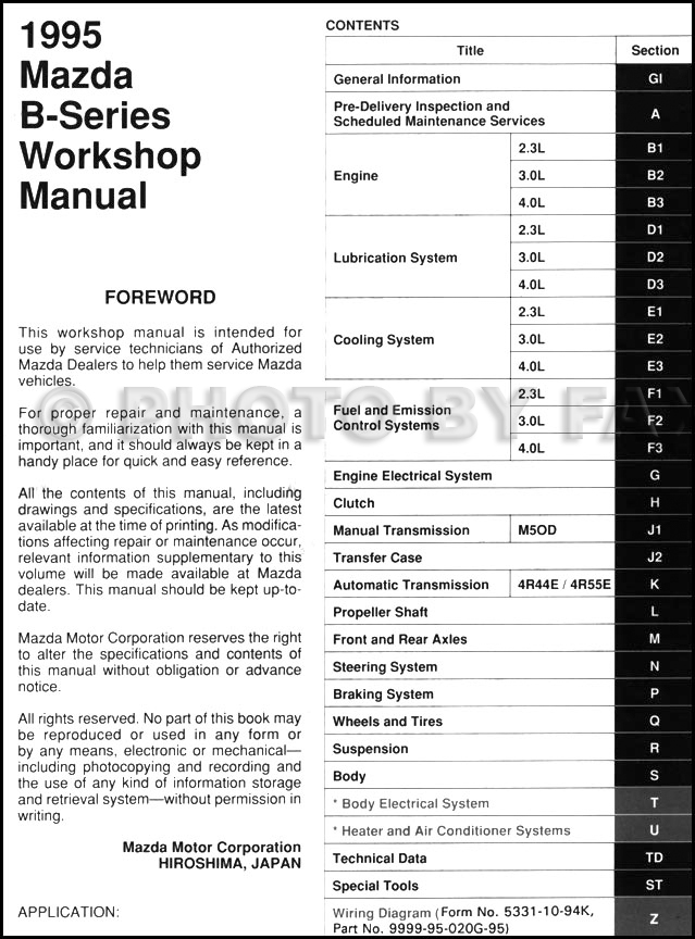 download Mazda B2500 workshop manual