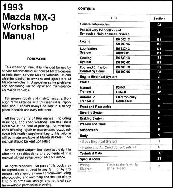 download Mazda MX 3 workshop manual