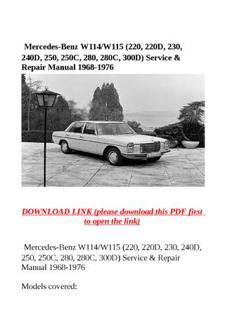 download Mercedes Benz 280 W114 W115 workshop manual