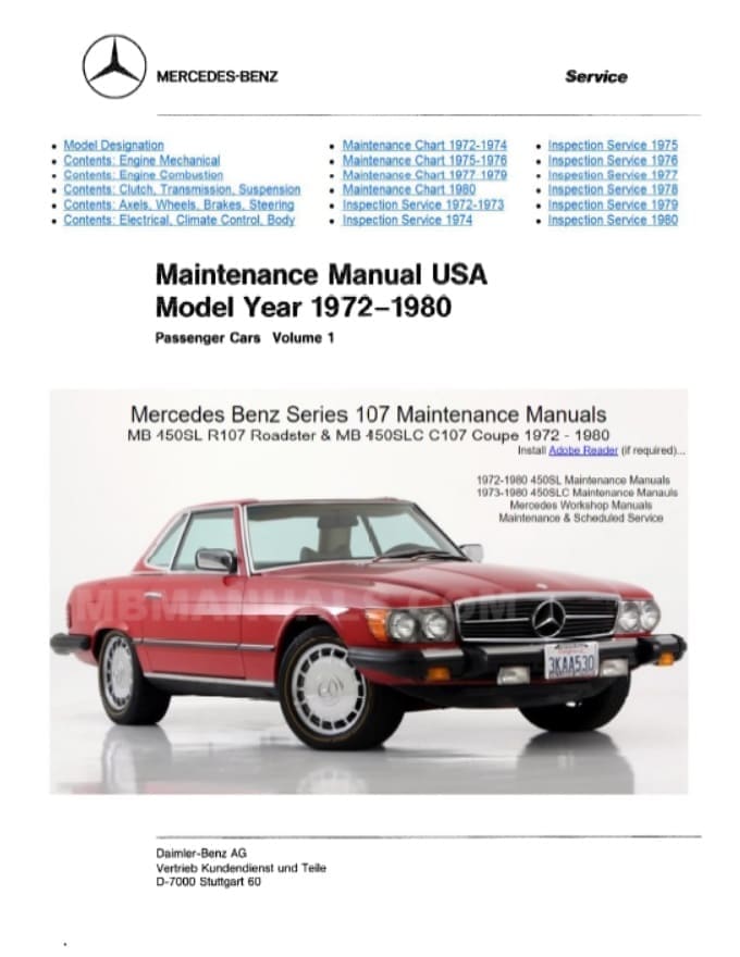 download Mercedes Benz 450SLC workshop manual