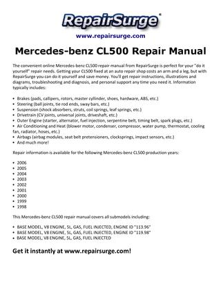 download Mercedes Benz CL500 workshop manual