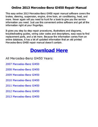 download Mercedes Benz GL450 workshop manual