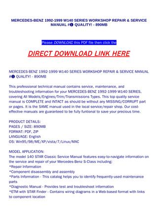 download Mercedes Benz W140 STAR Classic workshop manual
