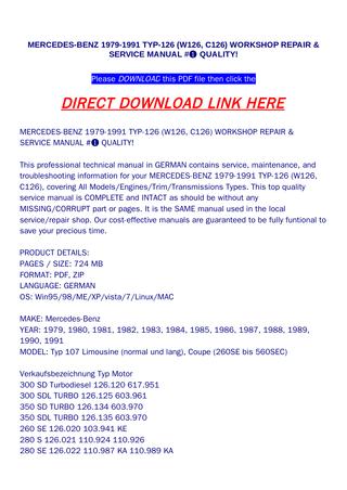download Mercedes w126 General workshop manual