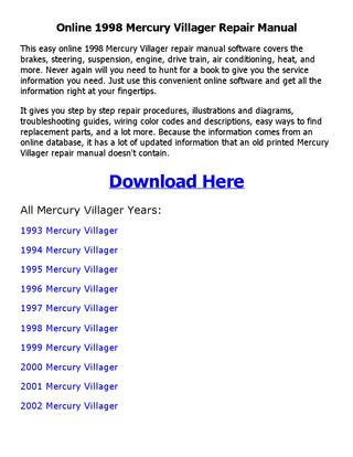 download Mercury Villager Manual. workshop manual
