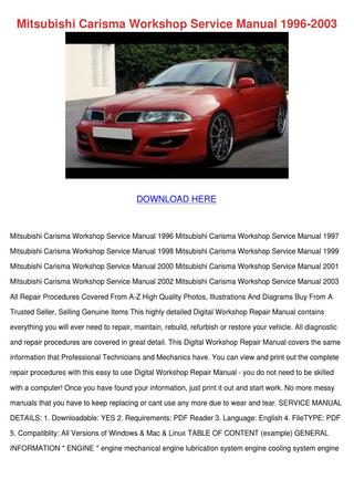 download Mitsubishi Carisma DIY 95 00 Car workshop manual