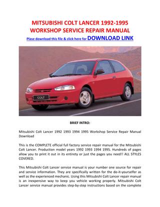 download Mitsubishi Colt Lancer Work workshop manual