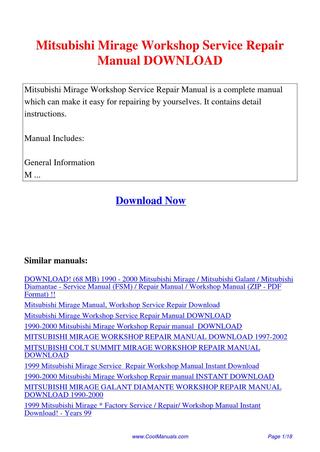 download Mitsubishi Galant Mirage Diamante workshop manual