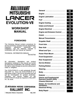 download Mitsubishi Lancer Evolution 7 Dow able workshop manual