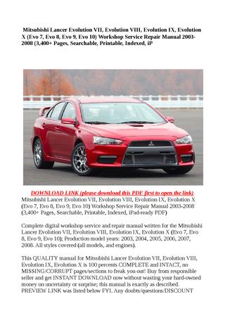 download Mitsubishi Lancer Evolution 7 Evo workshop manual