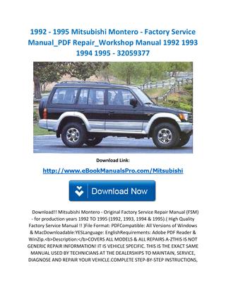 download Mitsubishi Montero Mnaual workshop manual