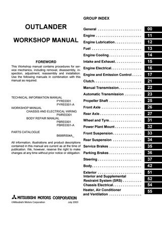 download Mitsubishi Outlander Manuals workshop manual