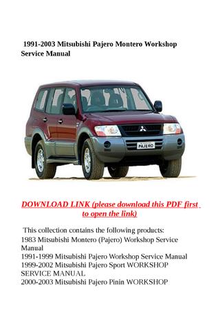 download Mitsubishi Pajero Montero Manuals workshop manual