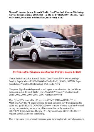 download Nissan Primastar Renault Trafic Opel Vivaro workshop manual