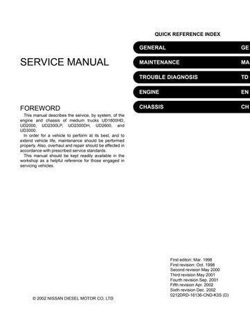 download Nissan UD 1800CS able workshop manual