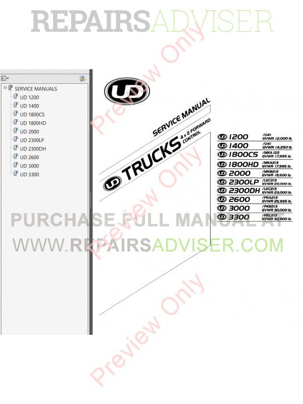 download Nissan UD Truck 1800 3300 workshop manual